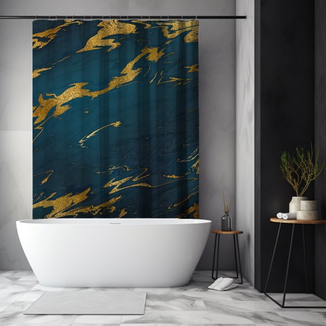 Modernes Aquamarines Goldmarmor Duschvorhang (Modern Teal Gold Marble Shower Curtain)