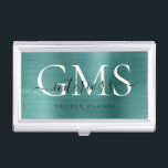 Modernes Aquamarines grünes Bürstenmetall 3 Monogr Visitenkarten Dose<br><div class="desc">Modernes,  Aquamarines,  grünes Bürstenmetall-Monogramm-Script-Kartongehäuse</div>