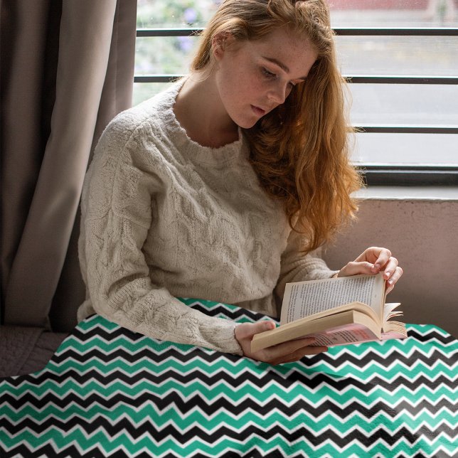 Modernes Aquamarines, grünes Zickzack Muster Sherpadecke (Von Creator hochgeladen)