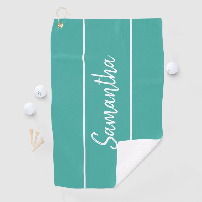 Modernes Aquamarines Grünhandschrift-Monogramm Golfhandtuch (Insitu)