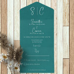Modernes Aquamarines Minimal Monogram No Dinner All In One Einladung<br><div class="desc">MIT ODER OHNE QR CODE IM UAWG BEREICH ODER MIT ODER OHNE ABENDESOPTIONEN. Dieses Design ist einfach, aber elegant, komplett mit den Initialen des Bräutigams und der Braut. Der Hintergrund hat ein verwittertes, gealtertes Aussehen. Fügen Sie Ihrer Einladung auch einen personalisierten QR-Code hinzu, damit Sie schnell auf Ihre Hochzeitswebsite für...</div>