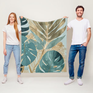 Modernes, Aquamarines Monstera Botana Fleecedecke