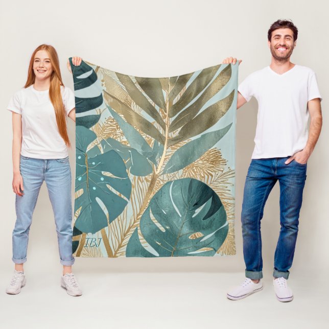 Modernes, Aquamarines Monstera Botana Fleecedecke (Beispiel)