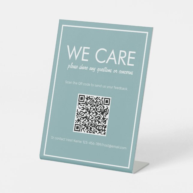Modernes Aquamarines QR Code Feedback Counter Sign Sockelschild (Vorderseite)
