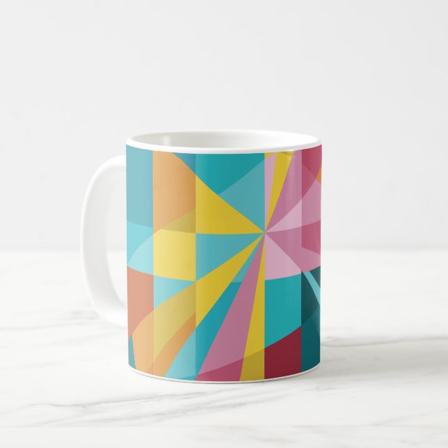 Modernes aquamarines, rosa, gelbes geometrisches kaffeetasse (Vorderseite Links)