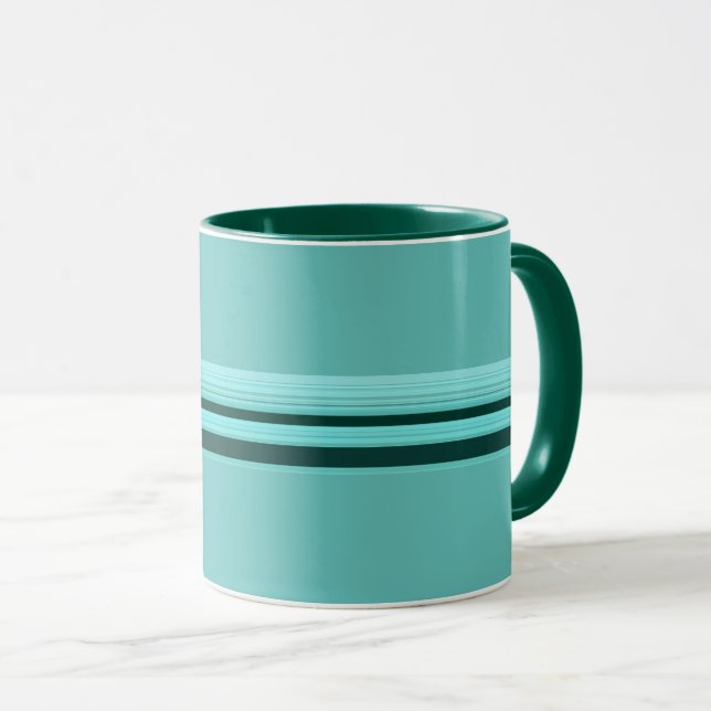 Modernes Aquamarines Streifenmuster Tasse (VorderseiteRechts)