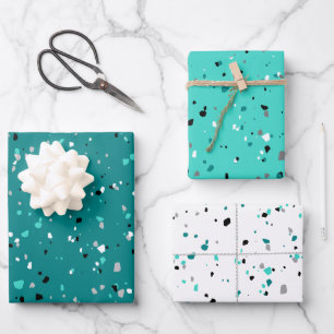 Modernes, Aquamarines Türkis Terrazzo Muster Geschenkpapier Set