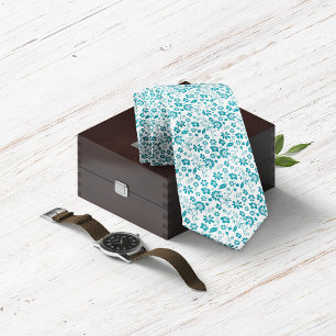 Modernes Aquamarines türkisfarbenes Blumenmuster Krawatte