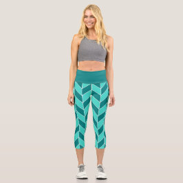 Modernes Aquamarines türkisfarbenes Herringbone-Zi Capri Leggings