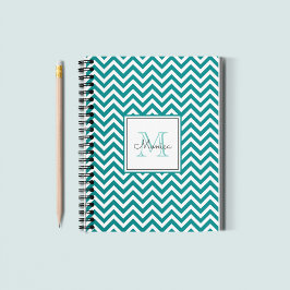 Modernes, Aquamarines Zickzack Muster-Monogram-Not Notizblock