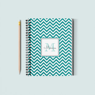 Modernes, Aquamarines Zickzack Muster-Monogram-Not Notizblock