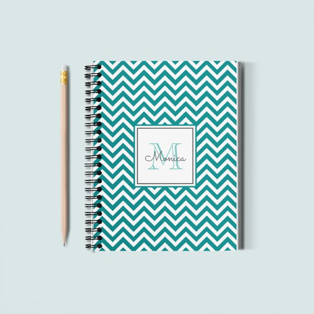 Modernes, Aquamarines Zickzack Muster-Monogram-Not Notizblock (Von Creator hochgeladen)