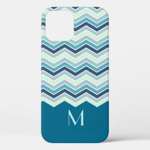 Modernes aquamarines Zickzack Streifen-Monogramm Case-Mate iPhone Hülle