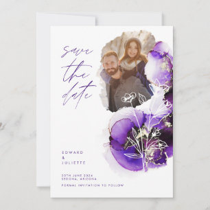 Modernes Aquarell Agate Violet Ink & Florals Foto Save The Date