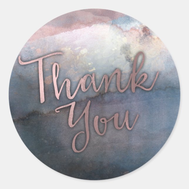 Modernes Aquarell Blau & Rose Gold Pink Gefallen Runder Aufkleber (Vorderseite)