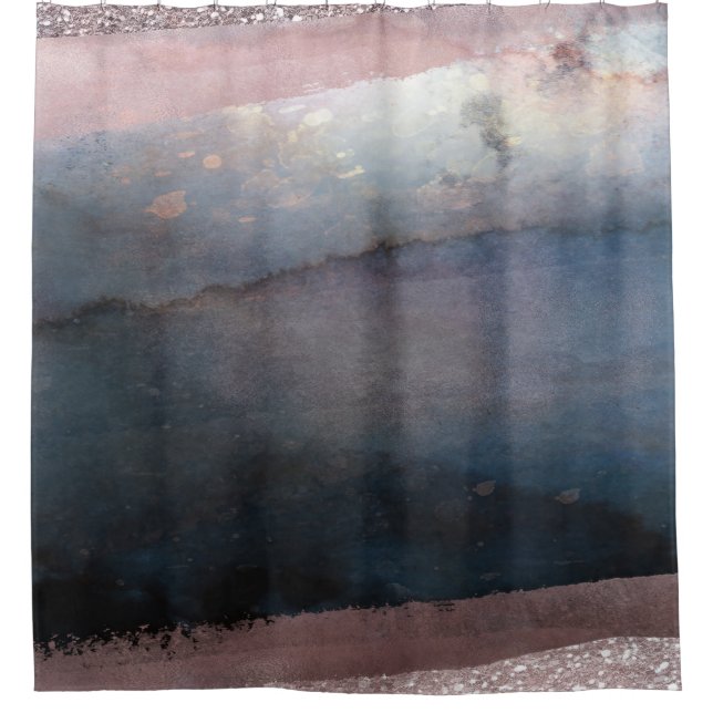 Modernes Aquarell Blau & Rose Gold Rosa Rosa Blush Duschvorhang (Vorderseite)