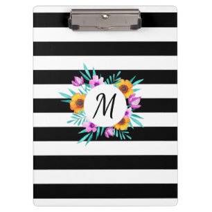 Modernes Aquarell-Blumenmuster-Monogramm Klemmbrett