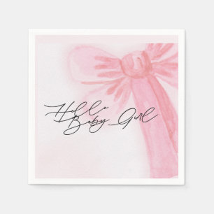 Modernes Aquarell Blush Pink Bow Hallo Baby Girl Serviette