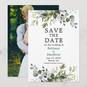 Modernes Aquarell Botanisches Grünes Foto Grün Save The Date