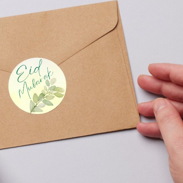 Modernes Aquarell Floral Islamisches Eid Mubarak Runder Aufkleber (Modern Watercolor Floral Islamic Eid Mubarak Classic Round Sticker)