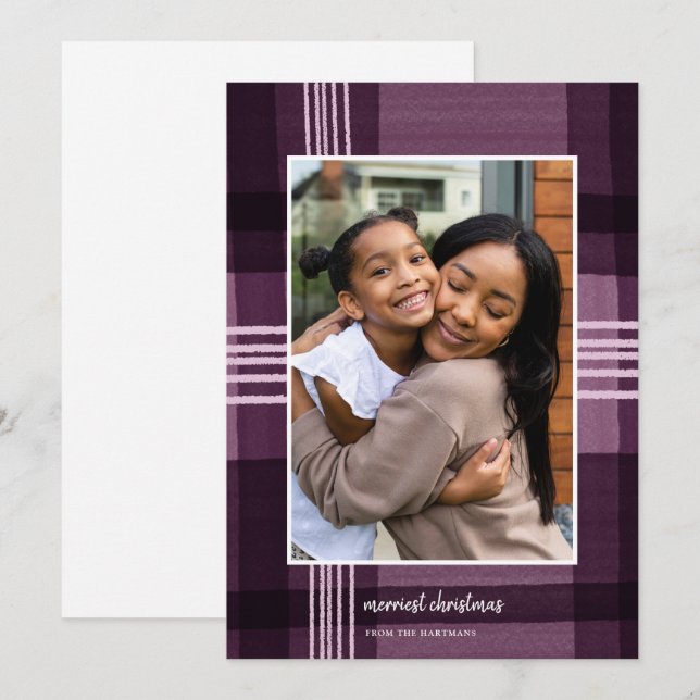 Modernes Aquarell Kariert Plane Weihnachten Foto (Vorne/Hinten)