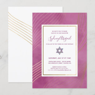 Modernes Aquarell Rosa und Gold Bat Mitzvah Einladung
