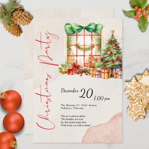 Modernes Aquarell Rotes Grün Niedliches Weihnachts Einladung