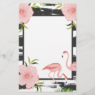 Modernes Aquarell Schwarz-weiß Strip Rosa Flamingo Briefpapier