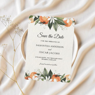 Modernes Aquarellbad Orange & Blätter Schönheit Save The Date