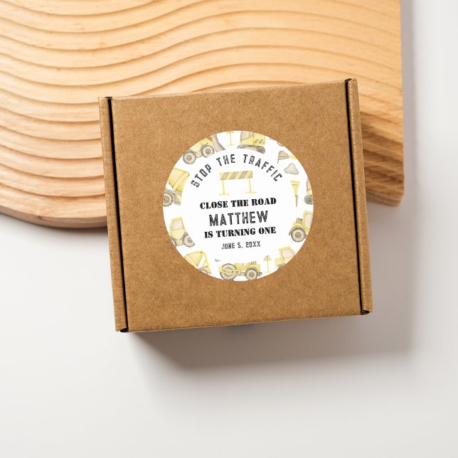 Modernes Aquarellbaufahrzeug zum Geburtstag Runder Aufkleber (Von Creator hochgeladen)