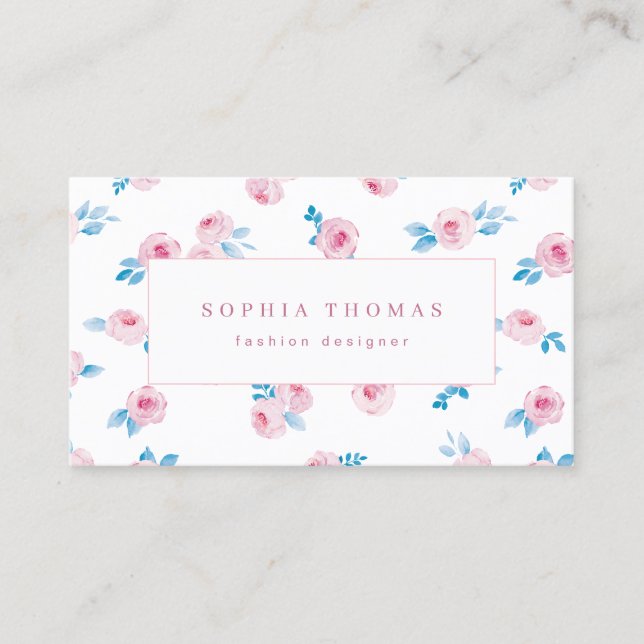 Modernes Aquarellblau, florenblau beruflich Visitenkarte (Vorderseite)