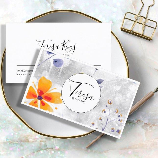 Modernes Aquarellblau/Gold-ID568 Visitenkarte (Von Creator hochgeladen)