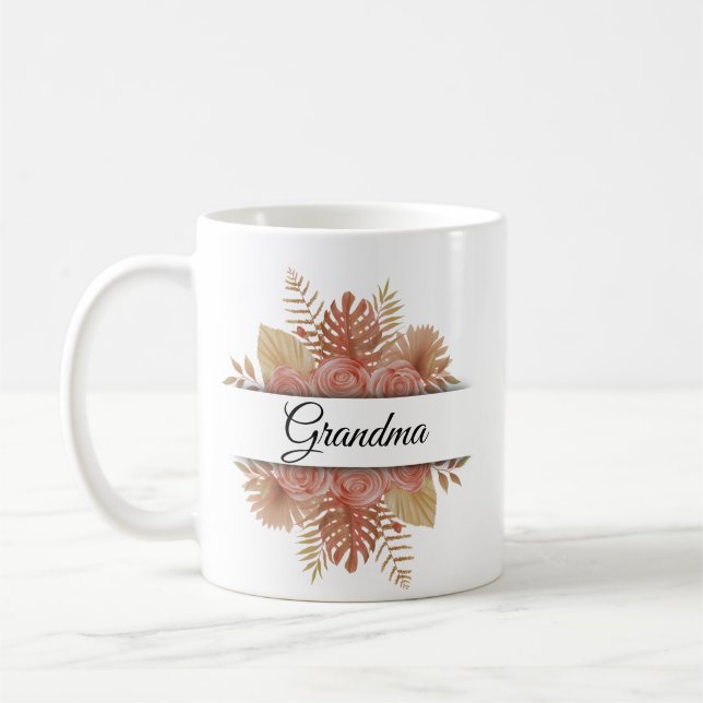 Modernes Aquarellblumenskript-Oma-Foto Kaffeetasse (Links)