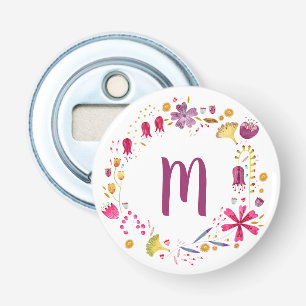 Modernes Aquarellfarben Blume Wreath Monogramm Flaschenöffner