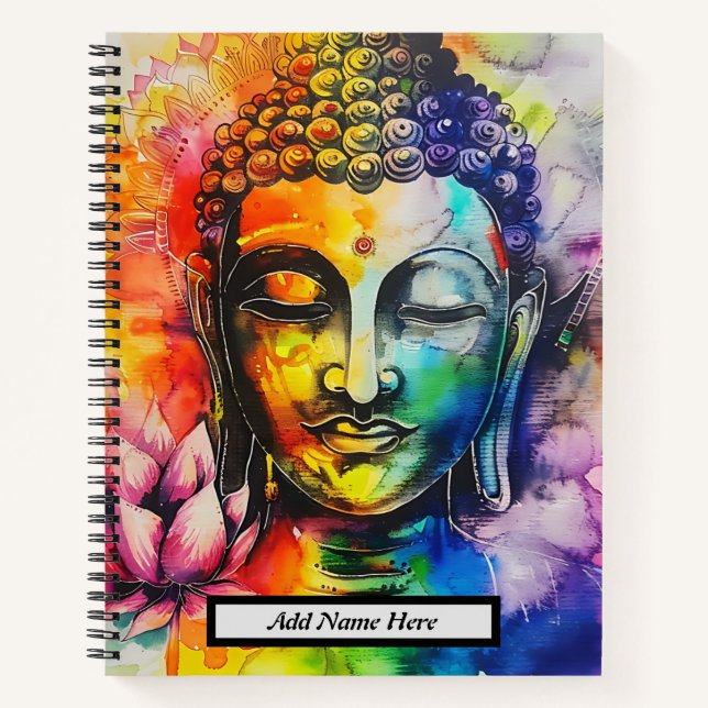 Modernes Aquarellfarbener Buddha individuell anpas Notizbuch (Vorderseite)