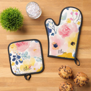 Modernes Aquarellmuster Ofenhandschuh & Topflappen-Set