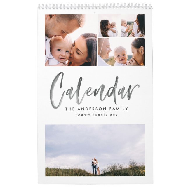 Modernes Aquarellskript-Multi-Foto-Kalender Kalender (Titelbild)