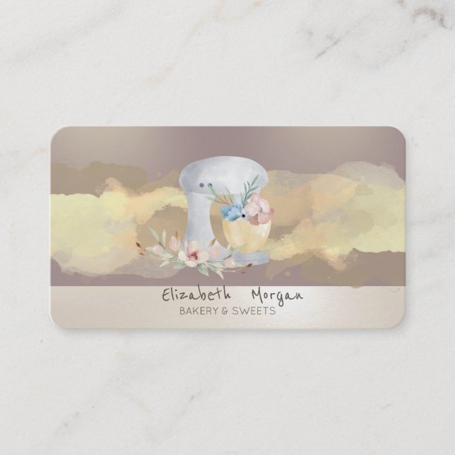 Modernes Aquarellspülmittel Stroke Blume Kuchen Mi Visitenkarte (Vorderseite)