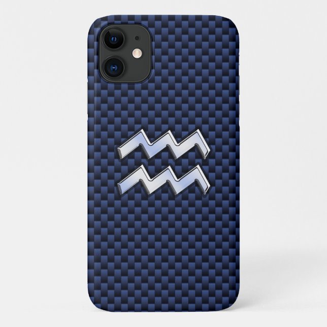 Modernes Aquarius-Zeichen auf der blauen Kohlefase Case-Mate iPhone Hülle (Rückseite)