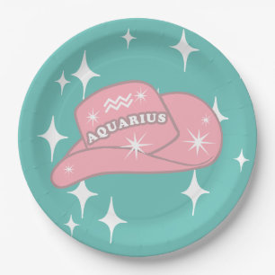 Modernes Aquarius Zodiac Cowgirl Hut Aquamarin Par Pappteller