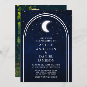 Modernes Arch Celestial Moon Stars Foto Hochzeit Einladung