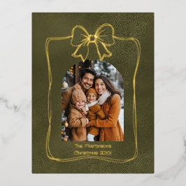 Modernes Arch Family Foto und Bow Weihnachten Folien Feiertagspostkarte