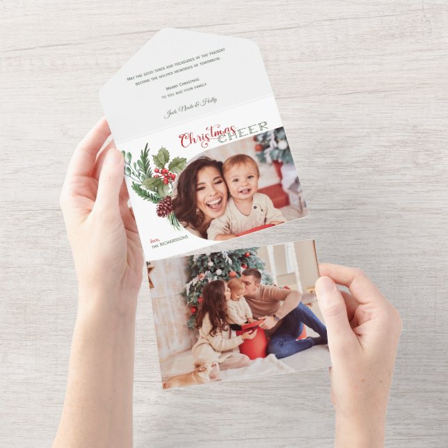 Modernes Arch Floral Weihnachten Chefskript-Foto All In One Einladung (Abreißen)