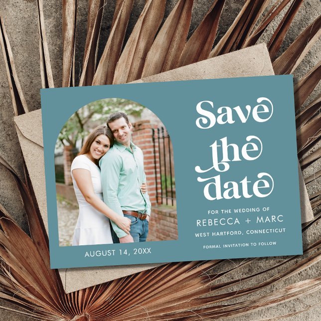 Modernes Arch-Foto Aquamarine Hochzeit retten das  Save The Date (Von Creator hochgeladen)