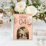 Modernes Arch Foto Bohemisch Boho Wasserfarbe Flor Tischnummer<br><div class="desc">Moderne böhmische Wasserfarbe tropische Blumen Hochzeit Foto Tischnummer. Unser Design zeichnet sich durch unsere handgezeichnet bohobolden botanischen Blume und tropischen Pflanzen aus. Moderne geometrische Formen in Verbindung mit einer schönen, modernen Boho-Farbpalette schaffen diese elegante Hochzeitsfeier-Tischnummer. Passen Sie mit dem Namen des Paares zusammen mit dem Hochzeitsdatum und dem Foto an....</div>