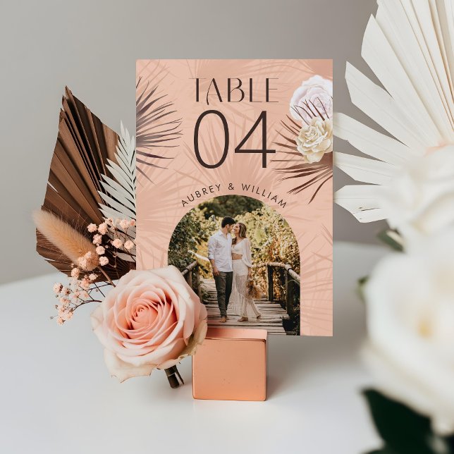 Modernes Arch Foto Bohemisch Boho Wasserfarbe Flor Tischnummer (Modern Arch Photo Bohemian Boho Watercolor Florals Table Number)