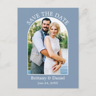 Modernes Arch Frame Foto Dusty Blau Save the Date Postkarte