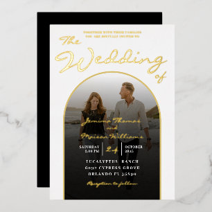 Modernes Arch Gold Foil Script & Foto Wedding Foil Folieneinladung