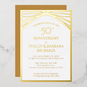 Modernes Arch Golden 50. Hochzeitsszenario-Party Folieneinladung