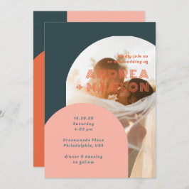 Modernes Arch Groovy Retro Wedding Foto Overlay Einladung